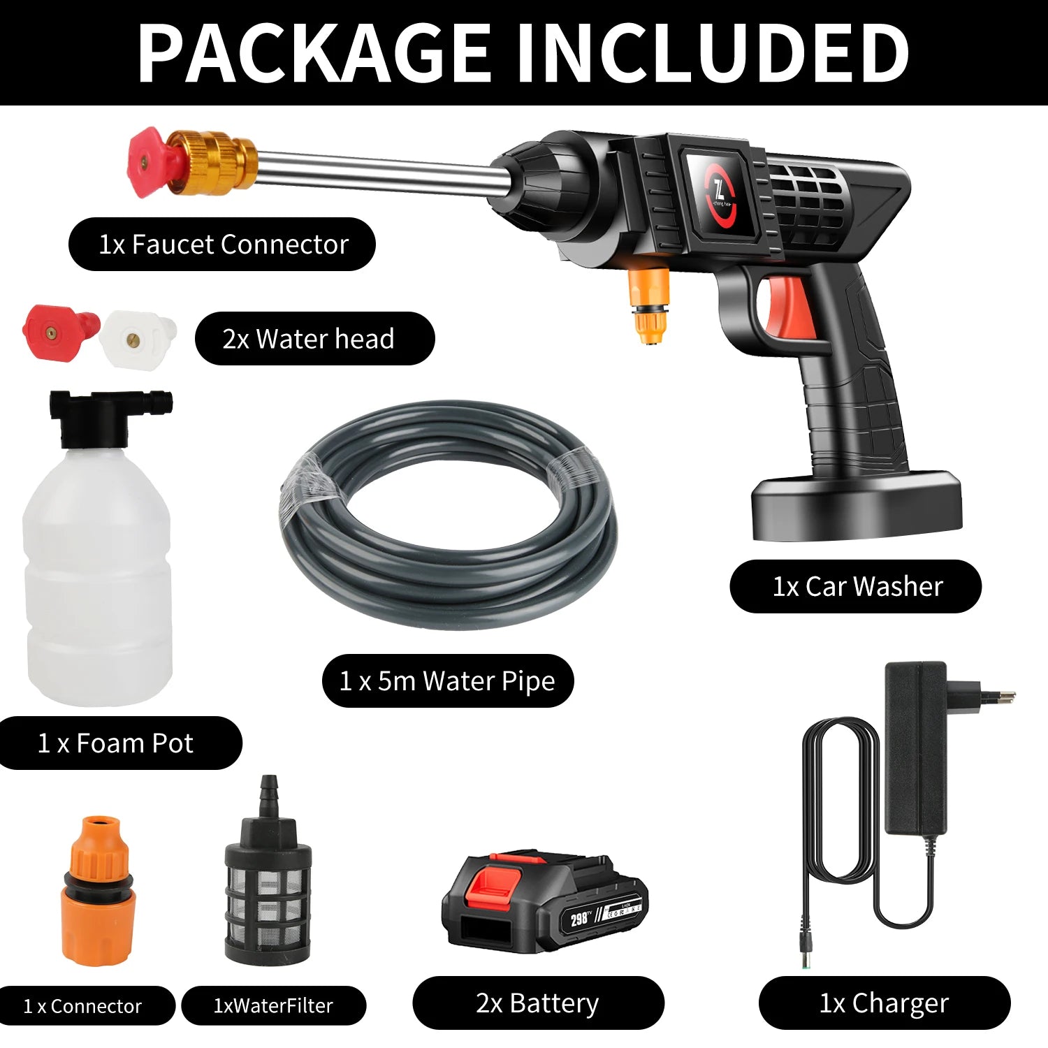 Idropulitrice Portatile 200W, Pressione 50 BAR (70 BAR di picco) Con Batteria al Litio 21V, Tubo da 5m Incluso, Gittata 7-10m, per Pulizia Auto/Casa/Animali Domestici
