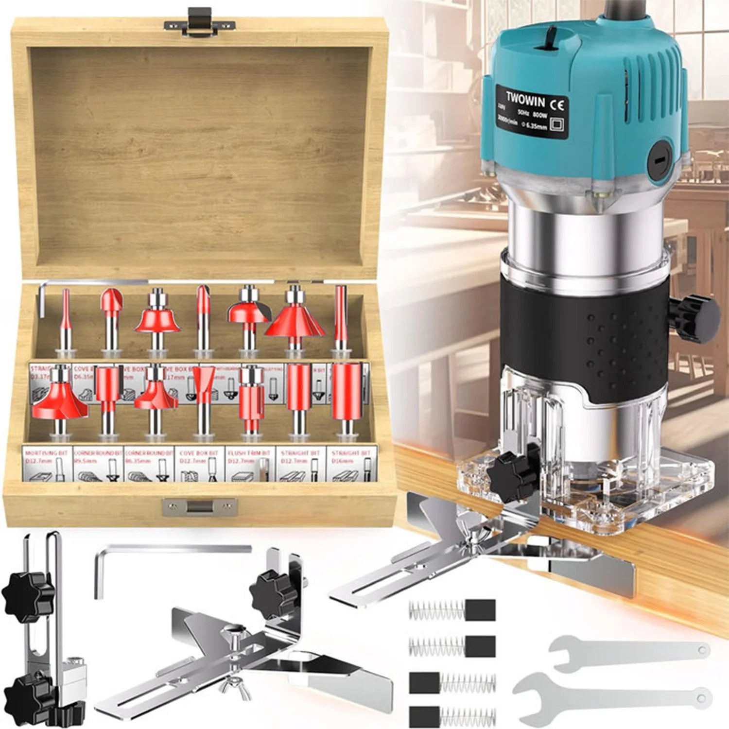 Rifilatore per pannelli compositi da 800 W, 30.000 giri/min, rifilatore elettrico per la lavorazione del legno, diametro mandrino 1/4", utensile elettrico per intaglio, fresatura e taglio del legno