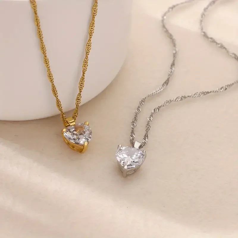 Collana con cuore romantico da sposa con zirconi cubici per donna, elegante, graziosa, color oro, in acciaio inossidabile, gioielli, regalo di compleanno