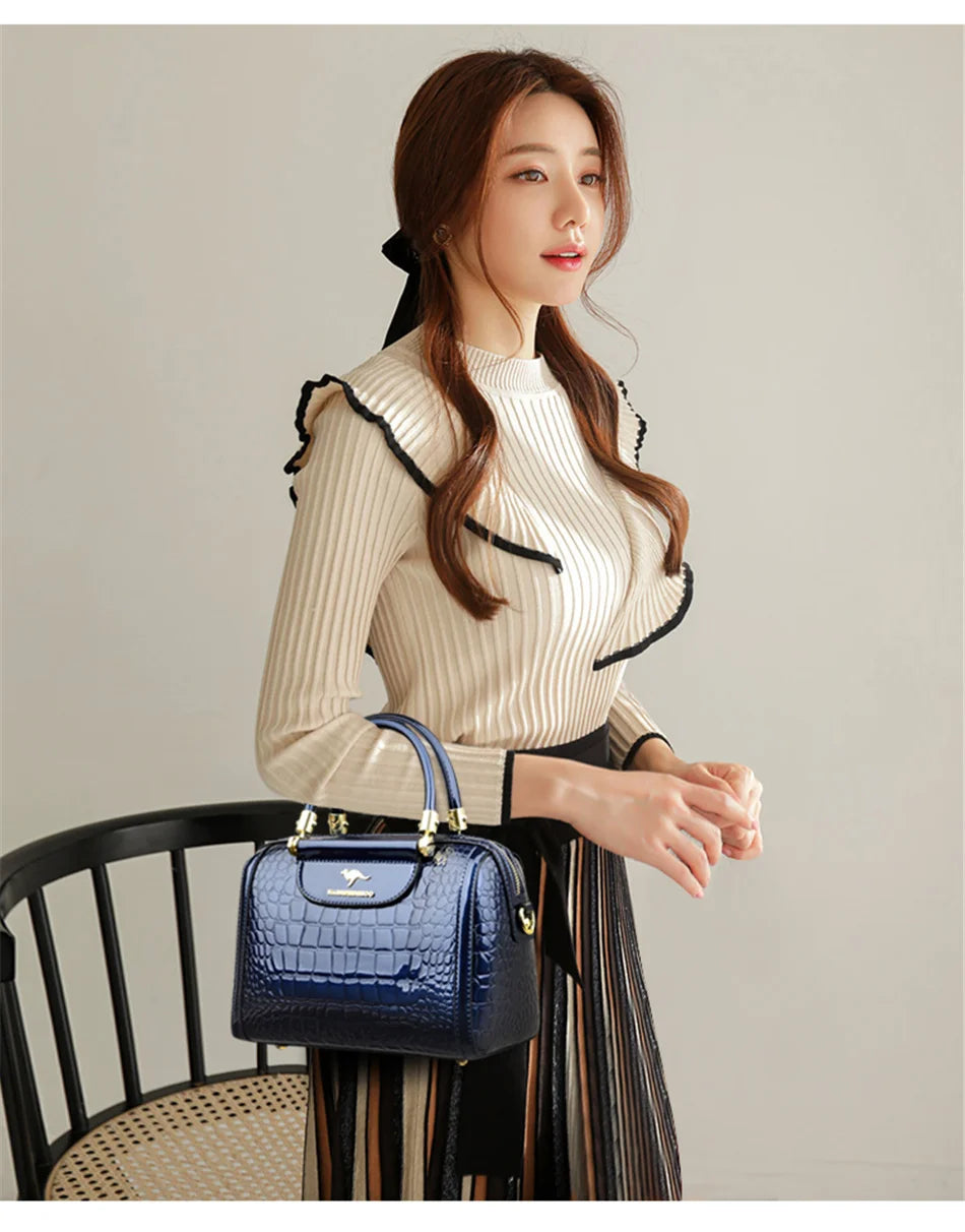 Borse a mano da donna di lusso in pelle verniciata Borsa a tracolla da donna con motivo coccodrillo firmato Nuove borse a tracolla da donna
