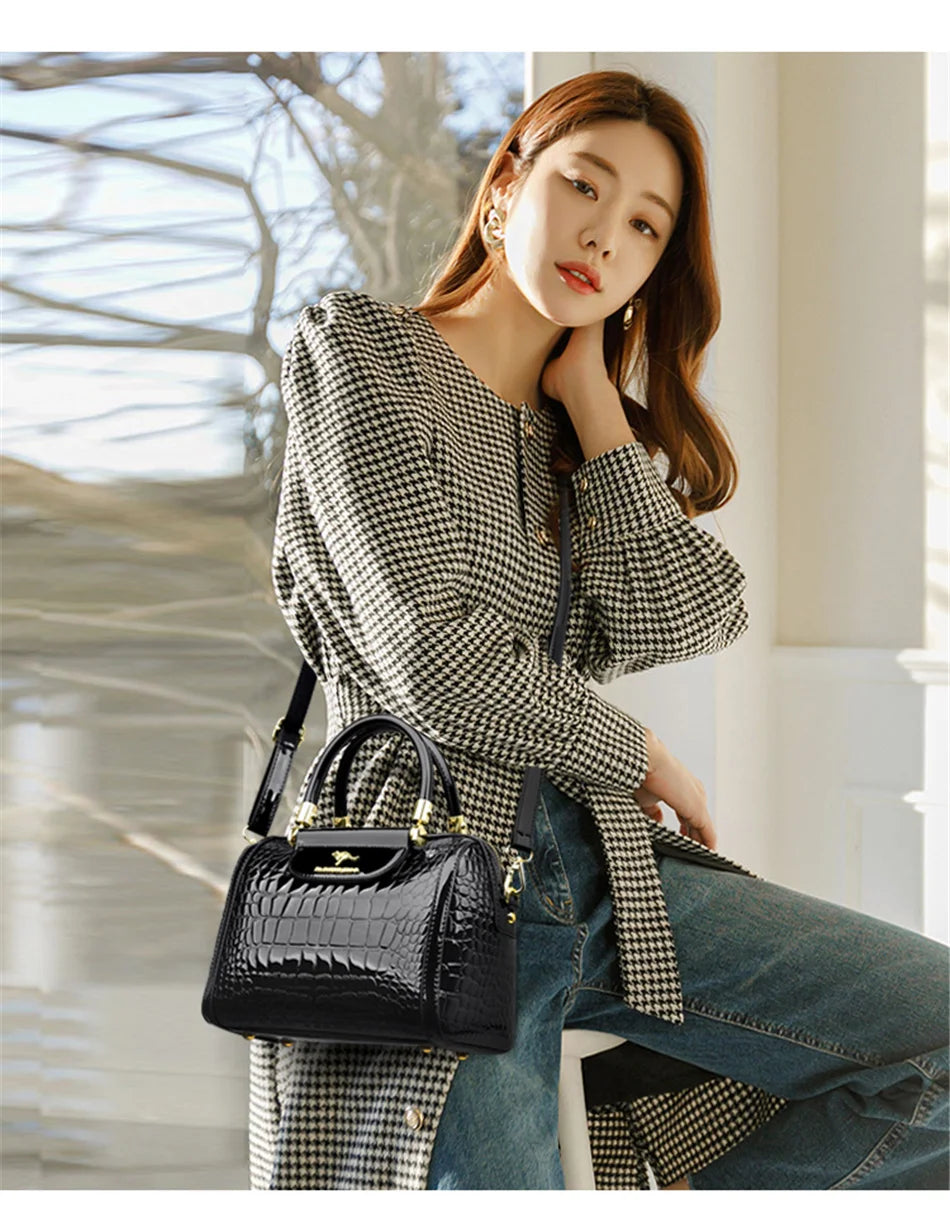 Borse a mano da donna di lusso in pelle verniciata Borsa a tracolla da donna con motivo coccodrillo firmato Nuove borse a tracolla da donna