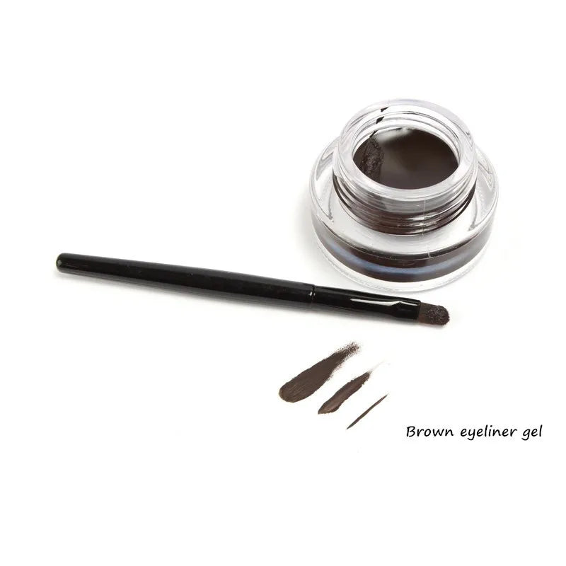 Music Flower 2-in-1 Bruine + Zwarte Eyeliner Gel Make-up Waterdichte Oogliner Kit Oogmake-up Tool Met Kwast 24 Uur Langhoudend