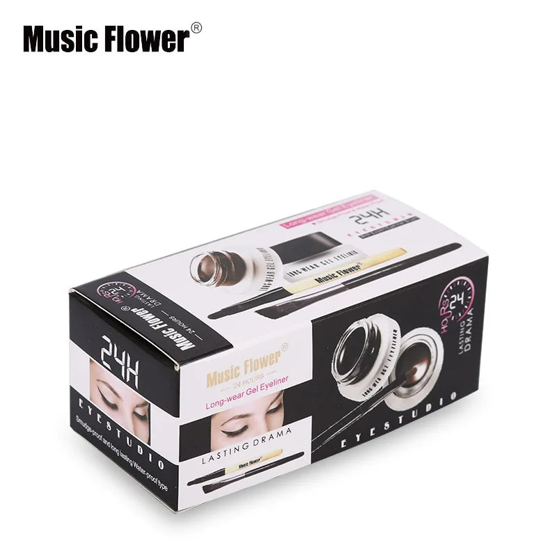 Music Flower 2-in-1 Bruine + Zwarte Eyeliner Gel Make-up Waterdichte Oogliner Kit Oogmake-up Tool Met Kwast 24 Uur Langhoudend