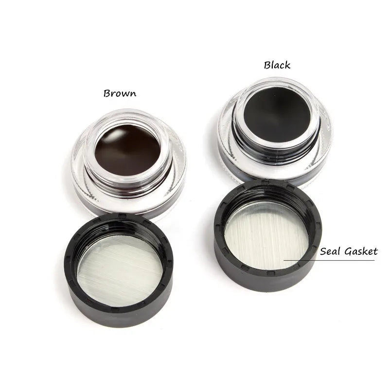 Music Flower 2-in-1 Bruine + Zwarte Eyeliner Gel Make-up Waterdichte Oogliner Kit Oogmake-up Tool Met Kwast 24 Uur Langhoudend