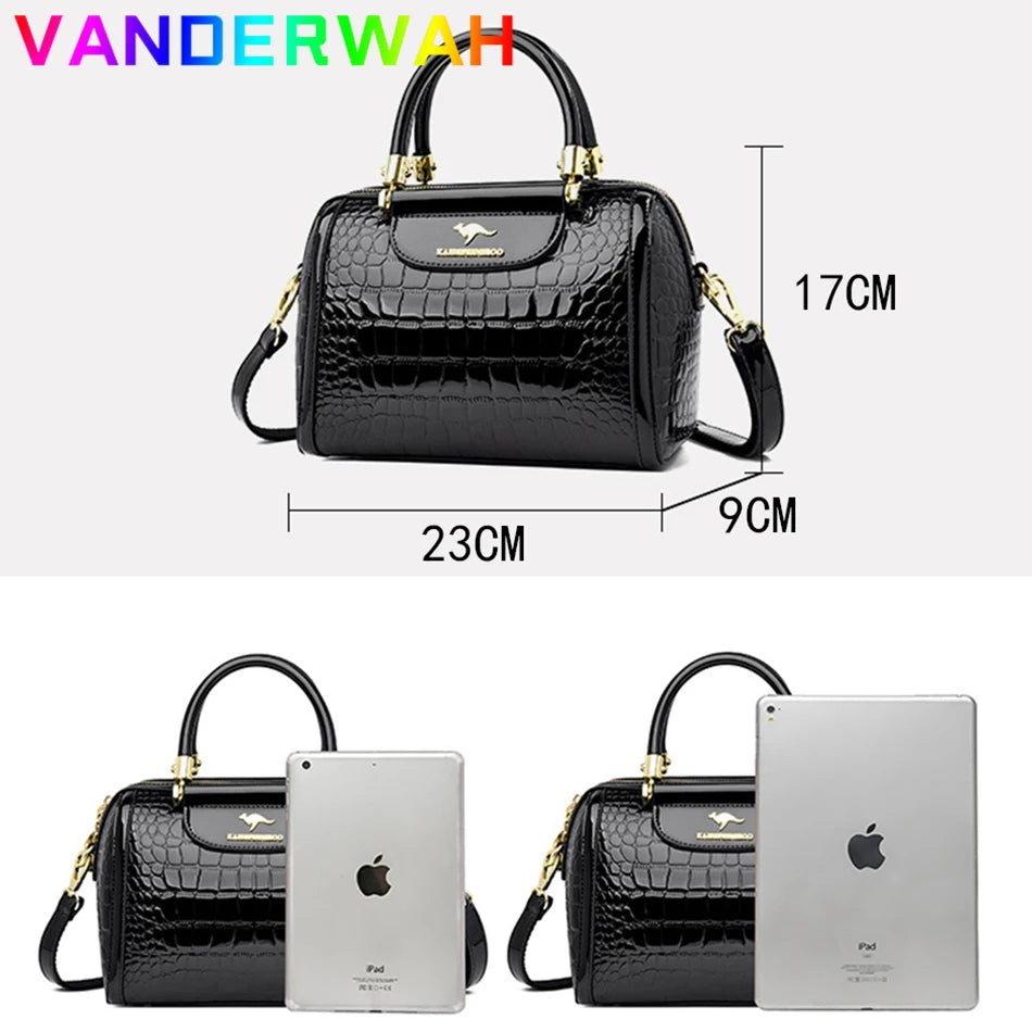 Borse a mano da donna di lusso in pelle verniciata Borsa a tracolla da donna con motivo coccodrillo firmato Nuove borse a tracolla da donna