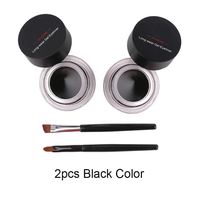 Music Flower 2-in-1 Bruine + Zwarte Eyeliner Gel Make-up Waterdichte Oogliner Kit Oogmake-up Tool Met Kwast 24 Uur Langhoudend