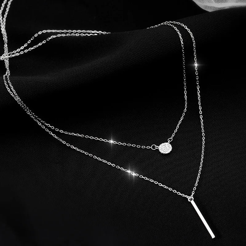 Popular Fashion 925 Sterling Silver Double Layer Pendant Necklace For Women Clavicle Chain Luxury Jewelry Chokers Gift