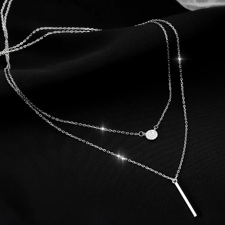 Collana Girocollo a Doppio Strato in Argento Sterling 925 alla Moda, per Donne, Catenina Sottile, Gioielli di Lusso, Regalo