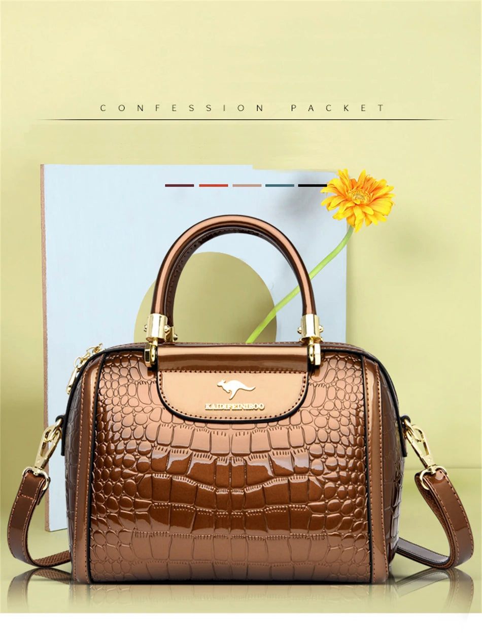 Borse a mano da donna di lusso in pelle verniciata Borsa a tracolla da donna con motivo coccodrillo firmato Nuove borse a tracolla da donna