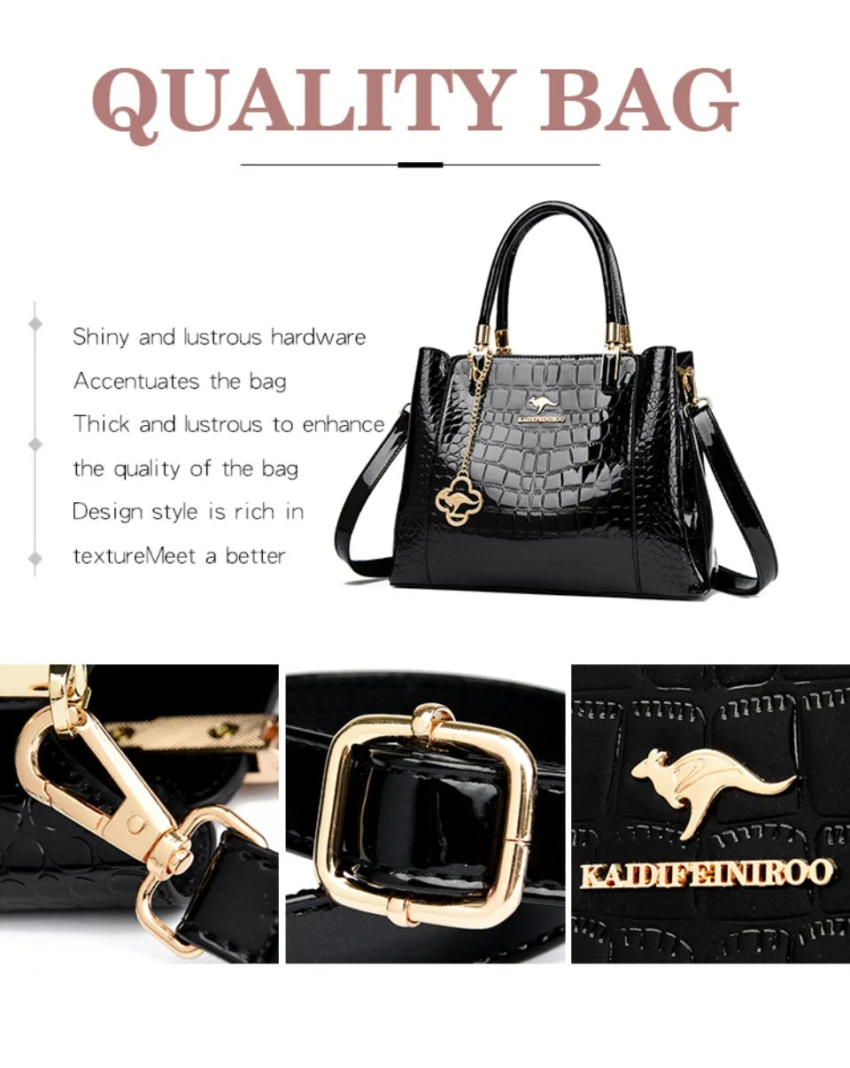 KAIDIFEINIROO Borsa a tracolla casual con marchio Kangaroo in pelle PU ad olio Borsa a mano da donna Borsa a tracolla a grande capacità a tre strati