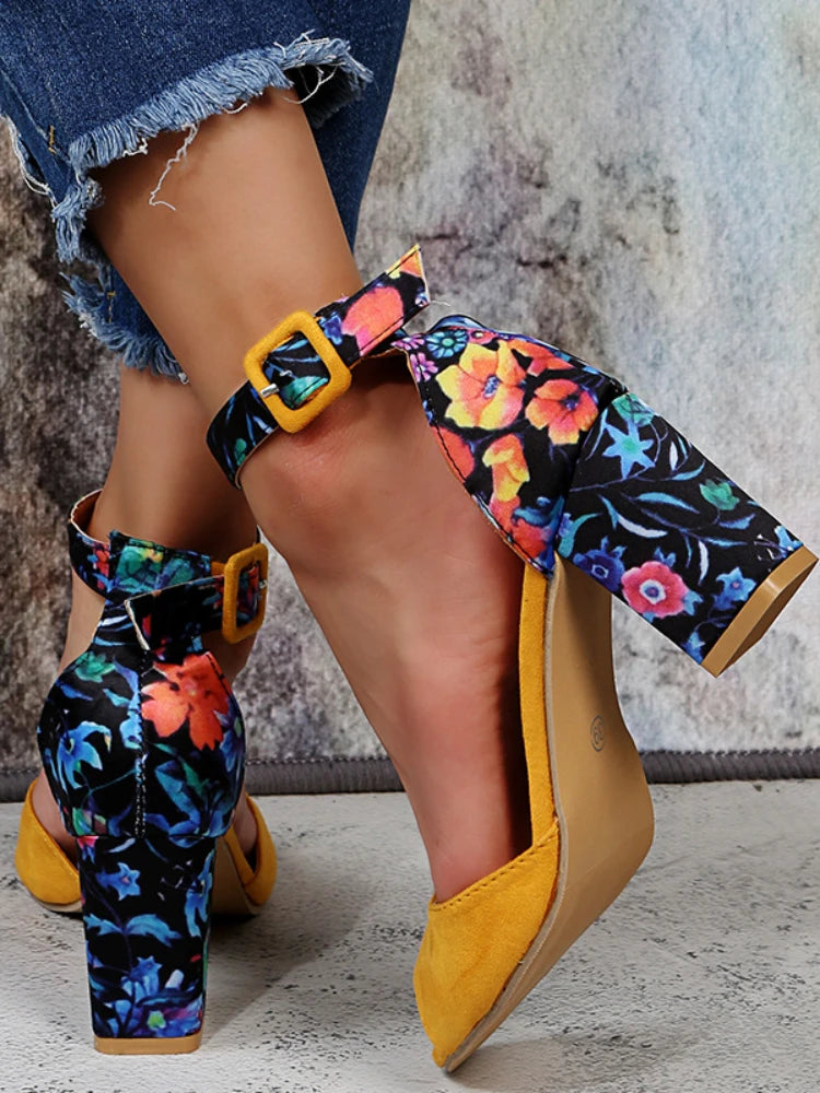 Scarpe da Donna di Moda Gialle con Fiori in Flanella Colore Tacco Alto Sandali da Donna Décolleté Punta Aperta Cinturino alla Caviglia Plateau Scarpe Estate 2023