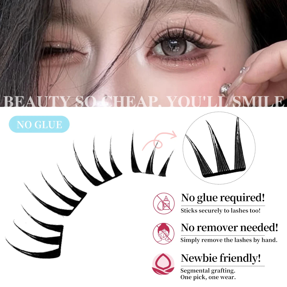 80 Cluster No-Gule Fairy False Eyelashes 10-13mm Thin Individual Lashes Naturally Heat Bonded Extension for Natural Soft Fluffy