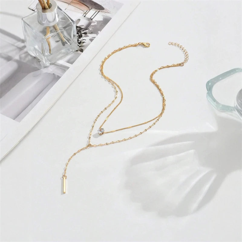 Collana Minimalista con Doppia Catena a Y per Donna, Popolare Collana Lunga con Ciondolo, Gioielli per Feste, Regali per Ragazze