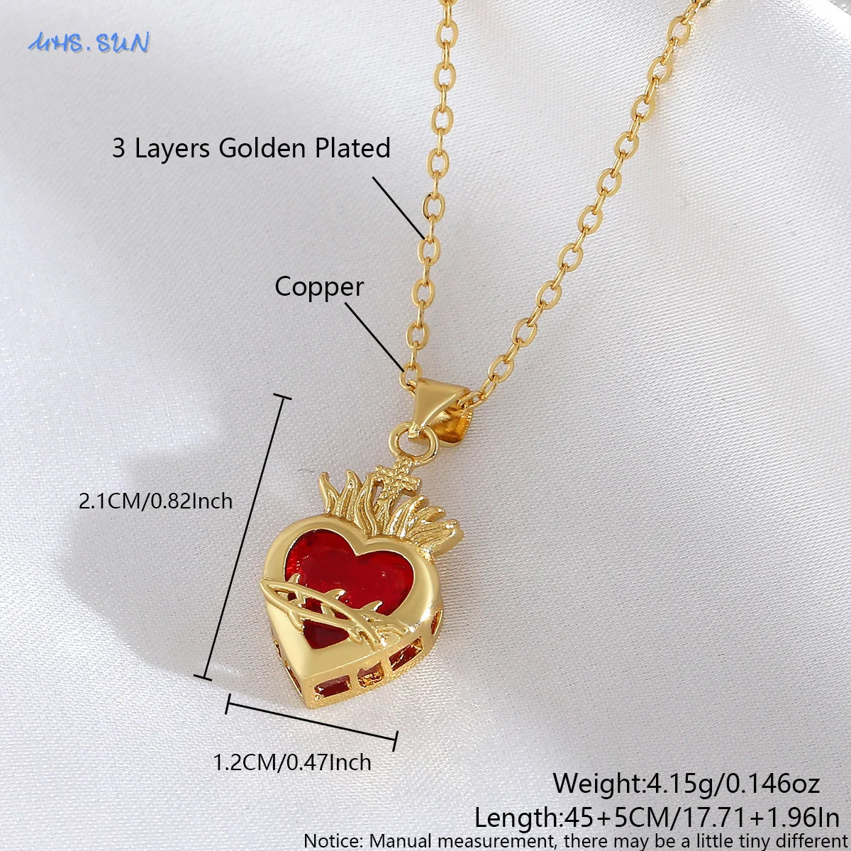 SUNSLL Heilig Rood Hart Kruis Zirkonia Hangers Kettingen Luxe Vrouwen Verguld Romantische Liefde Jubileum Sieraden Geschenken
