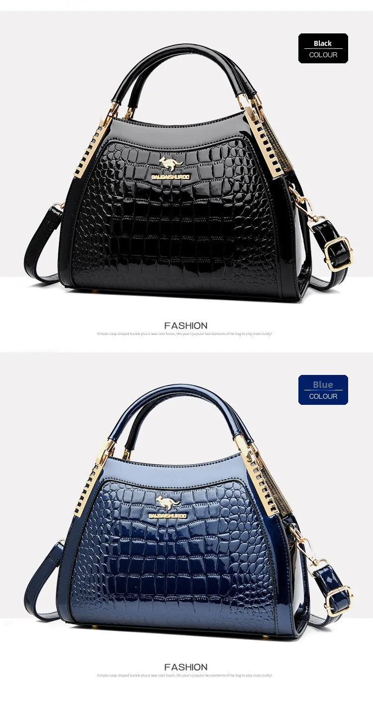 Borsa a tracolla alla moda da donna con motivo coccodrillo, per lavoro, pendolarismo, grande a conchiglia, apertura con cerniera, guscio rigido
