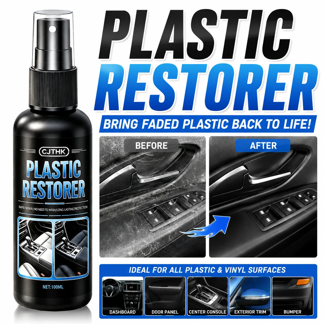 Car Plastic Restorer Back To Black Gloss Auto Plastic Leather Renovator Long Lasting Coating Liquid Auto Polish Repair Products