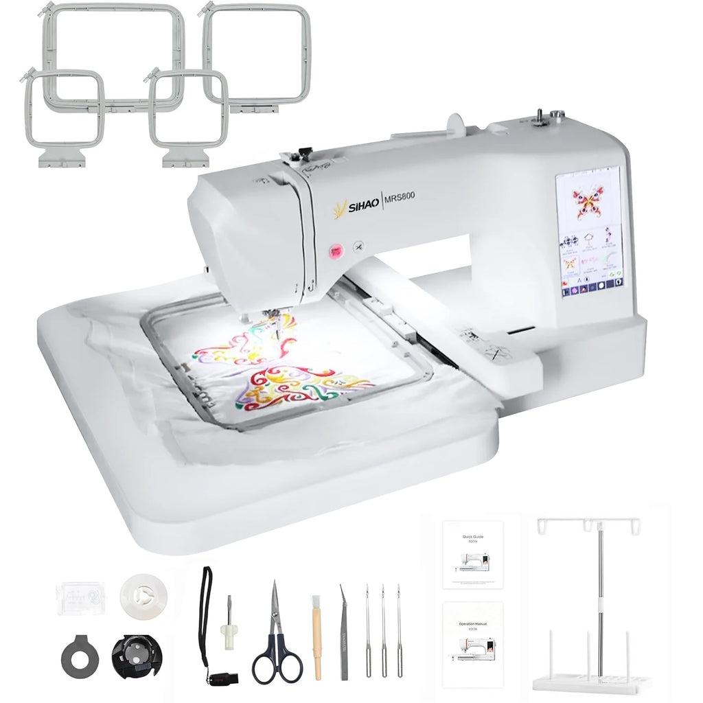 Macchina da ricamo SIHAO, multifunzione, automatica, computerizzata, per uso domestico, LOGO MRS800, con schermo LCD touchscreen, telai da ricamo