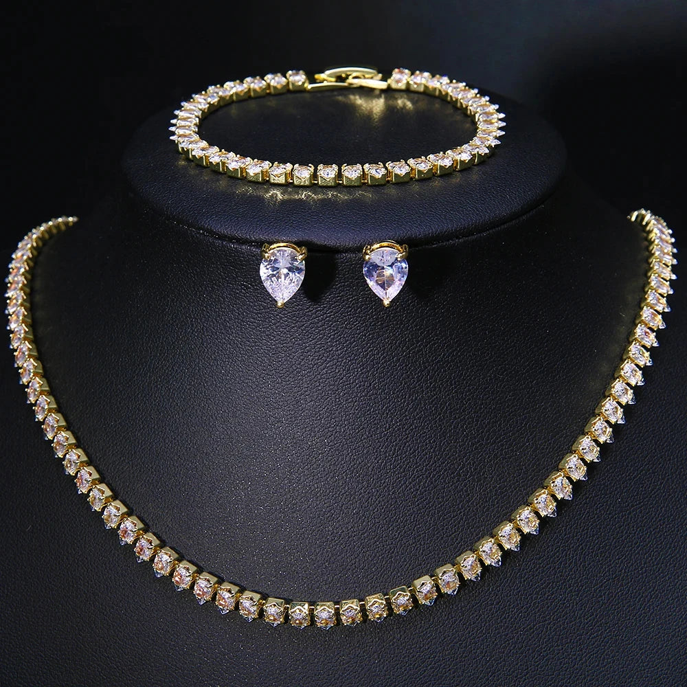 ZAKOL Prachtige Glanzende AAA Heldere Ronde Zirkonia Bruiloft Bruidsketting Oorbellen Feest Sieraden Set voor Vrouwen