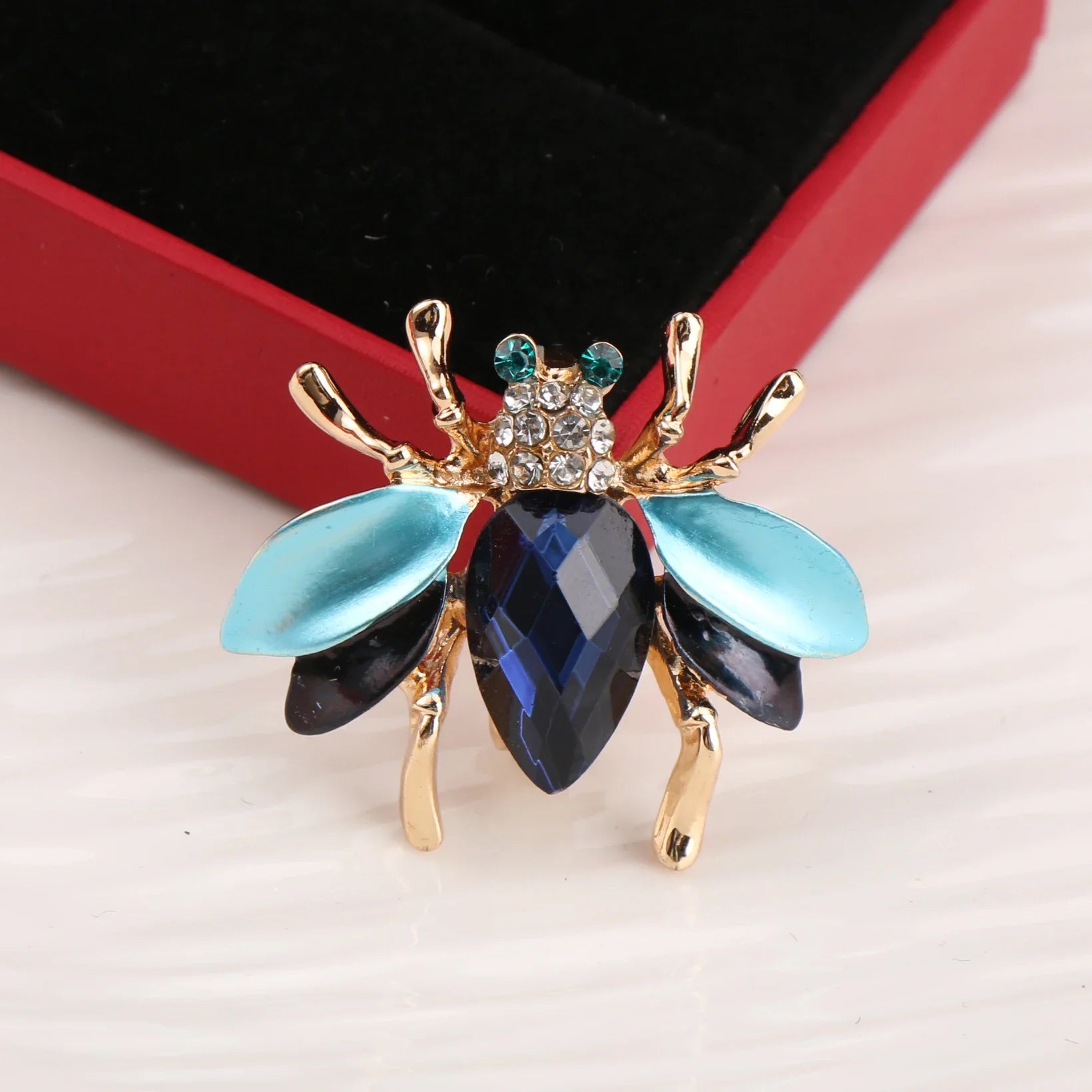 Spilla Corsage alla Moda con Strass Blu, Piccola Ape Carina, Unisex, per Feste, Vacanze, Regalo di Natale, Spilla