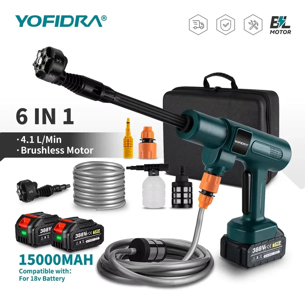 YOFIDRA 200Bar Pistola a Spruzzo Elettrica ad Alta Pressione Senza Spazzole 3500W 6IN1 Idropulitrice per Auto Attrezzo da Giardino Per Batteria Makita