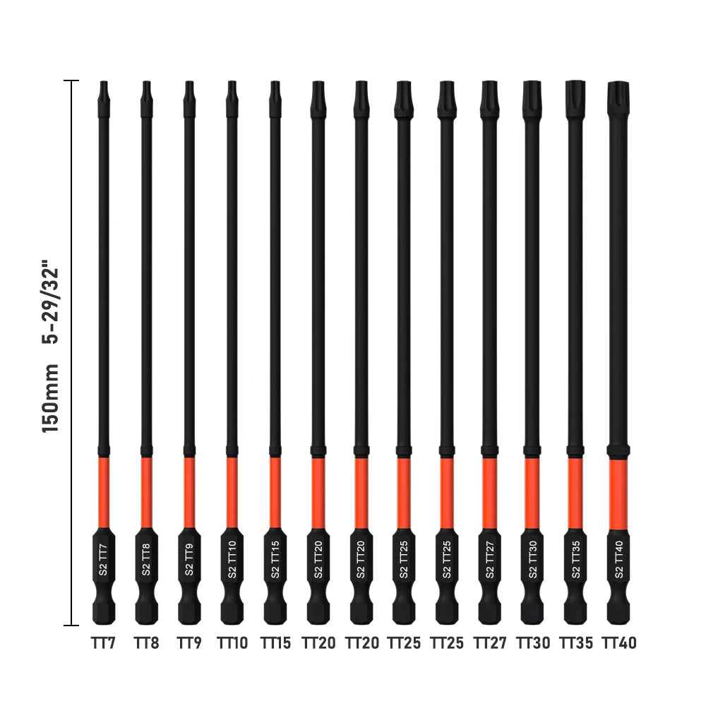 13-delige slagvaste Torx-kop inbussleutel boorbitset, T7-T40 inbussleutelbits S2-staal zeskantschroevendraaierbits met magnetische kop