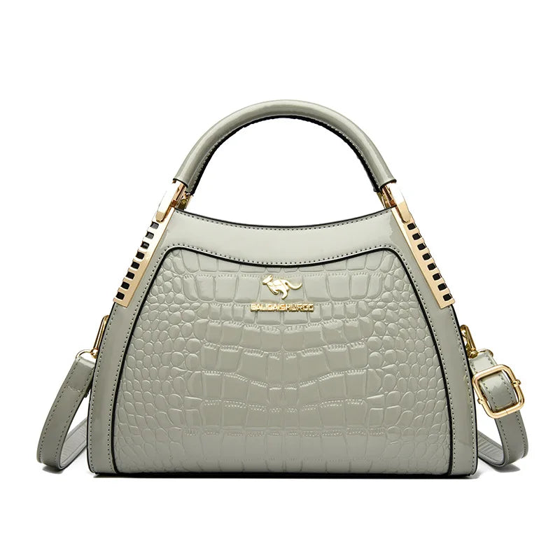 Borsa a tracolla alla moda da donna con motivo coccodrillo, per lavoro, pendolarismo, grande a conchiglia, apertura con cerniera, guscio rigido