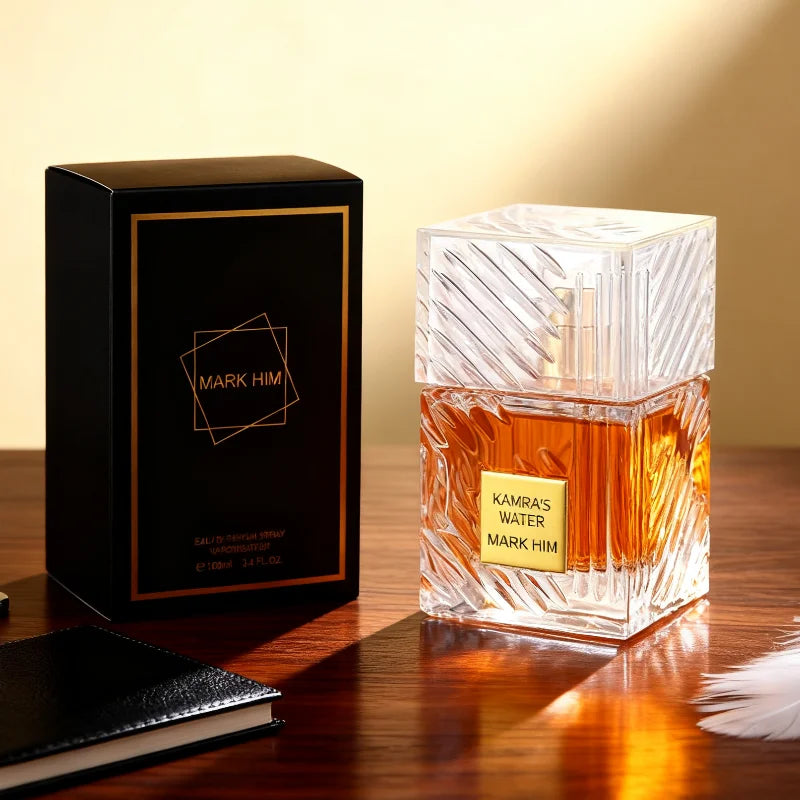 Profumo di lusso arabo da uomo MARK HIM Colonia limone vaniglia legnosa Fragranza duratura Fascino fresco Gentiluomo Uomo d'affari Spray corpo