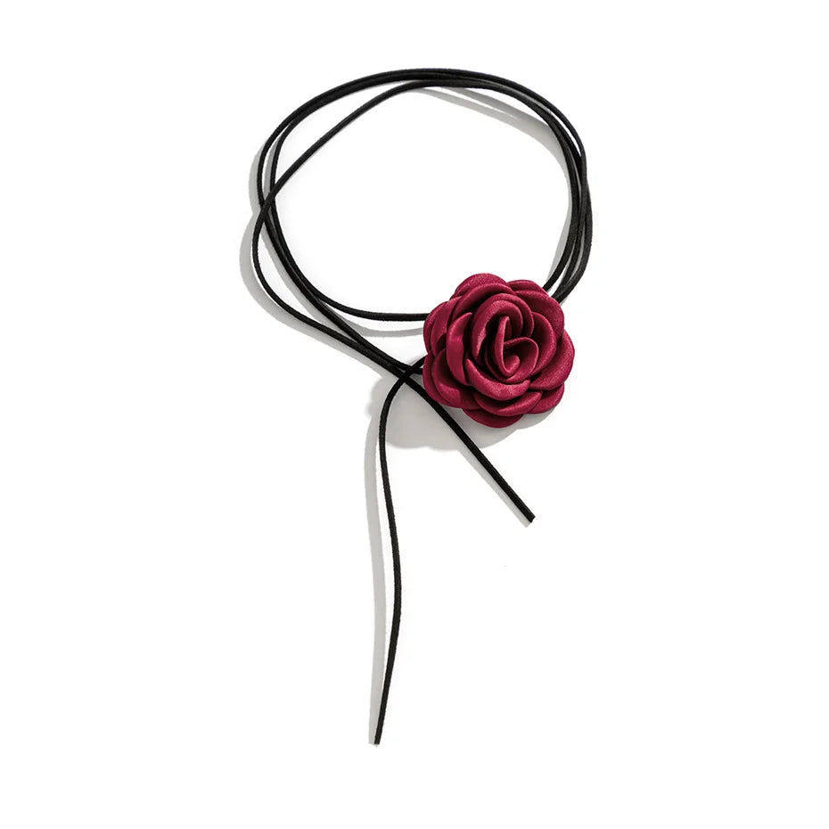Collana girocollo con catena alla clavicola in corda regolabile in stile gotico romantico a forma di rosa grande, per donne e ragazze, accessori Y2K, stile coreano