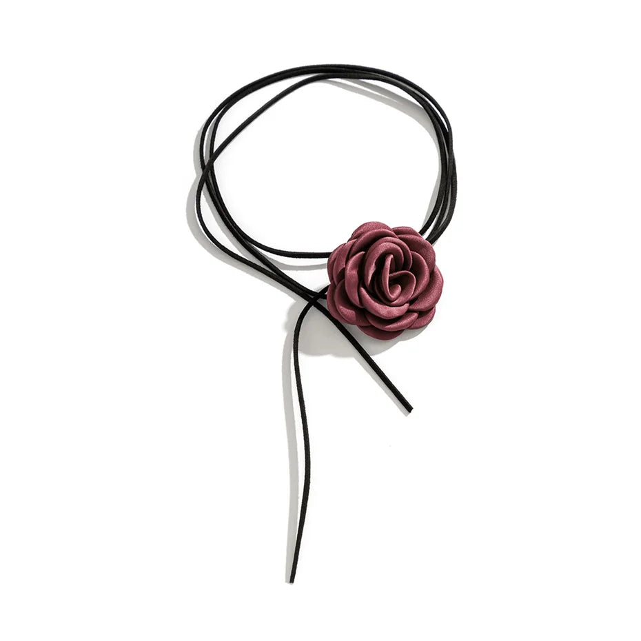 Collana girocollo con catena alla clavicola in corda regolabile in stile gotico romantico a forma di rosa grande, per donne e ragazze, accessori Y2K, stile coreano