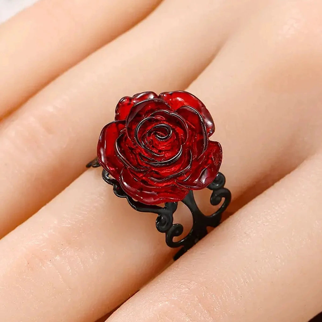 Anello Gotico Punk Rosa Rossa, Vite Nera Intagliata, Strega Pagana, Vintage, Creativo, Regalo di Halloween, Gioielli da Festa per Ragazze Cool