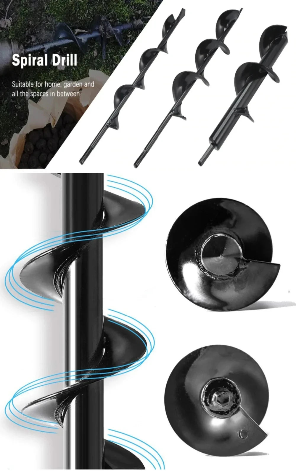 8 Maten DIY Koolstofstaal Plantenbak Tuinboor Spiraalboor Bloemplantgat Graver Boorbit Tuinbedding