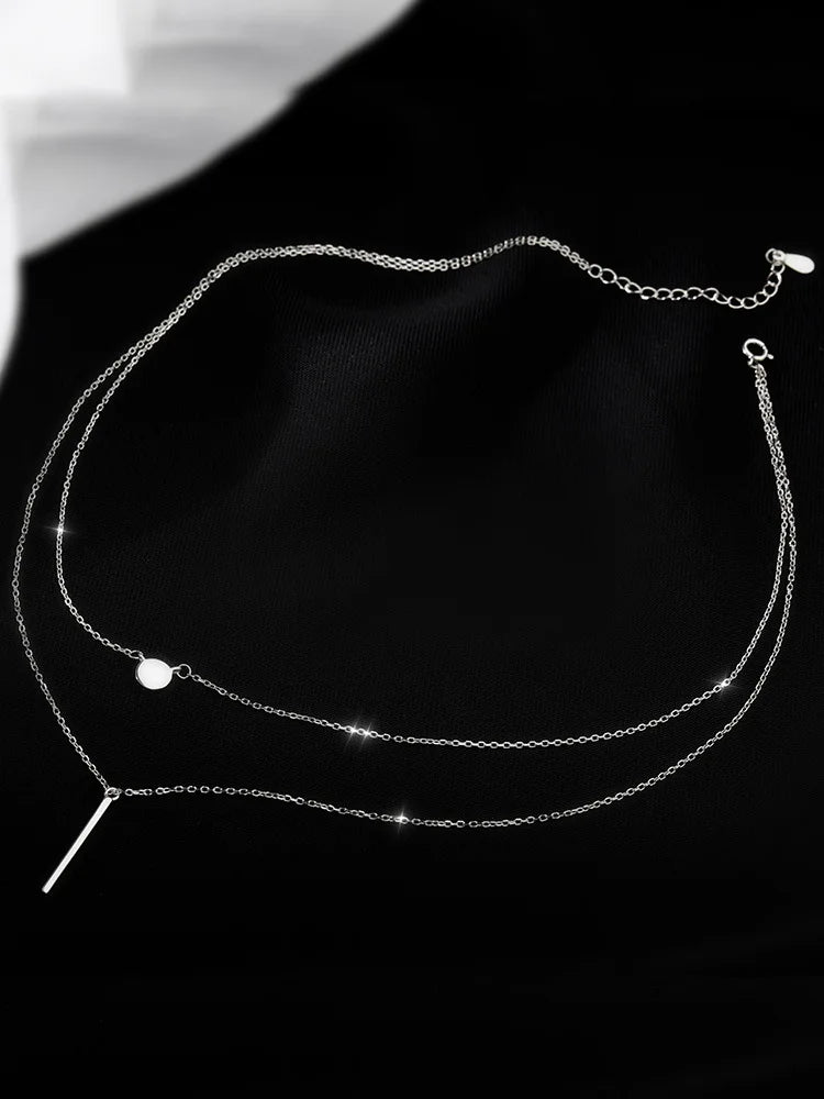 Collana Girocollo a Doppio Strato in Argento Sterling 925 alla Moda, per Donne, Catenina Sottile, Gioielli di Lusso, Regalo