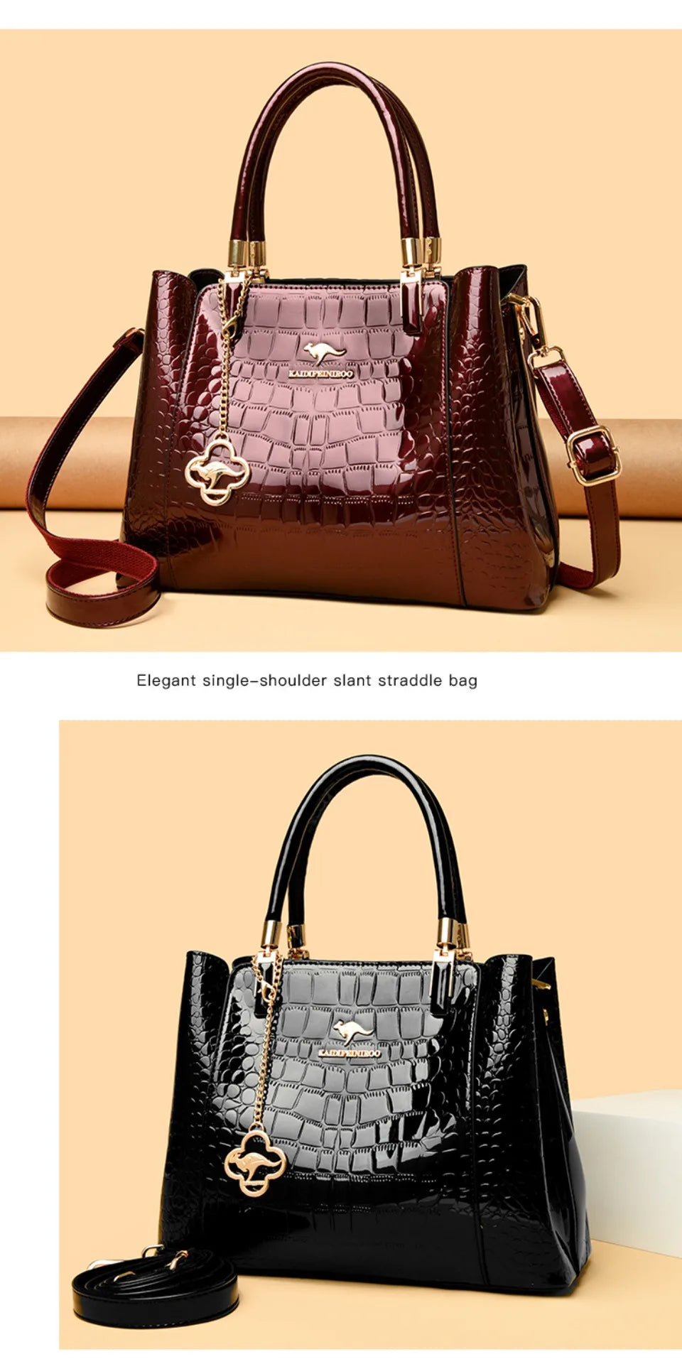 KAIDIFEINIROO Borsa a tracolla casual con marchio Kangaroo in pelle PU ad olio Borsa a mano da donna Borsa a tracolla a grande capacità a tre strati