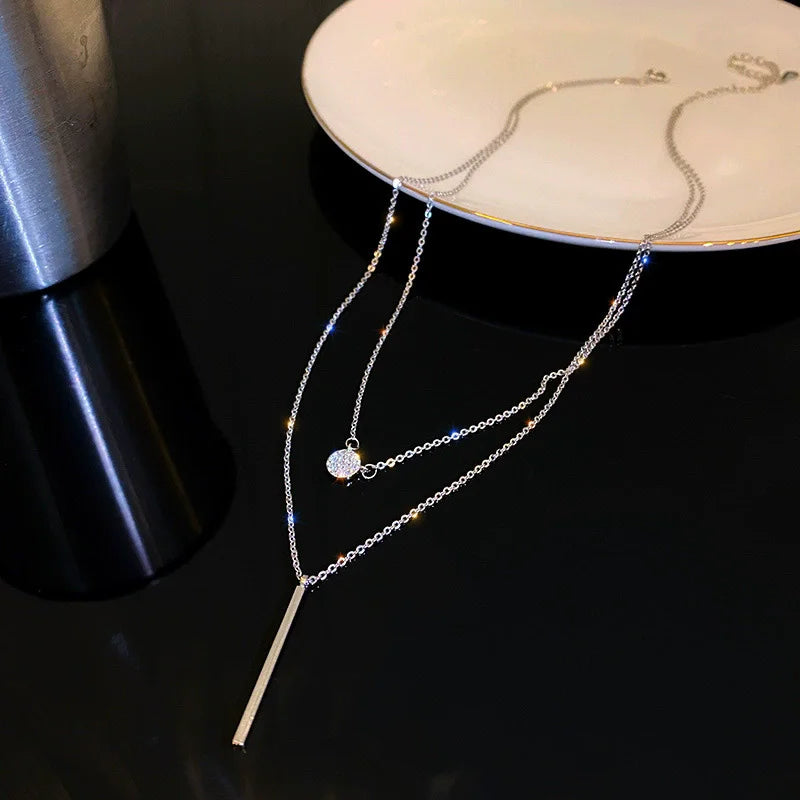 Popular Fashion 925 Sterling Silver Double Layer Pendant Necklace For Women Clavicle Chain Luxury Jewelry Chokers Gift