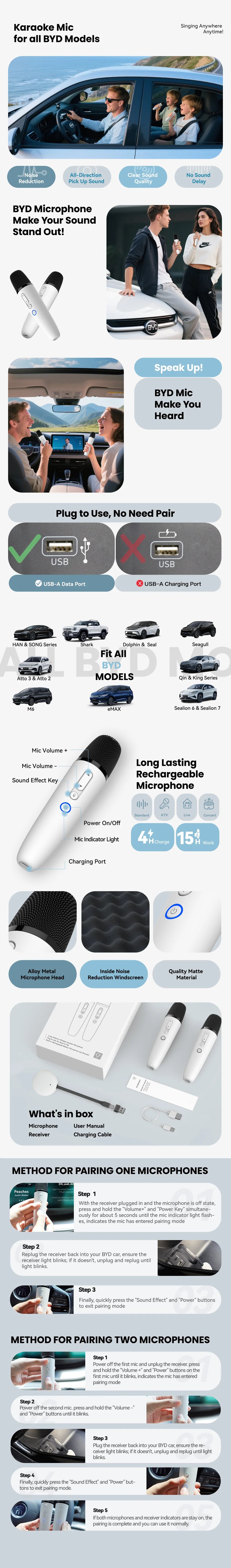 BYD Official Factory Car Microphone With Receiver, Karaoke Microphone for BYD All Models, Original Sale.