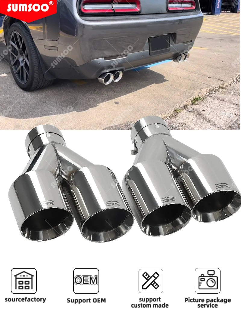 ER 1 PCS Exhaust Tip Car Modify Double Outlet Exhaust Pipe Nozzle Decoration Stainless Tail Pipes Muffler