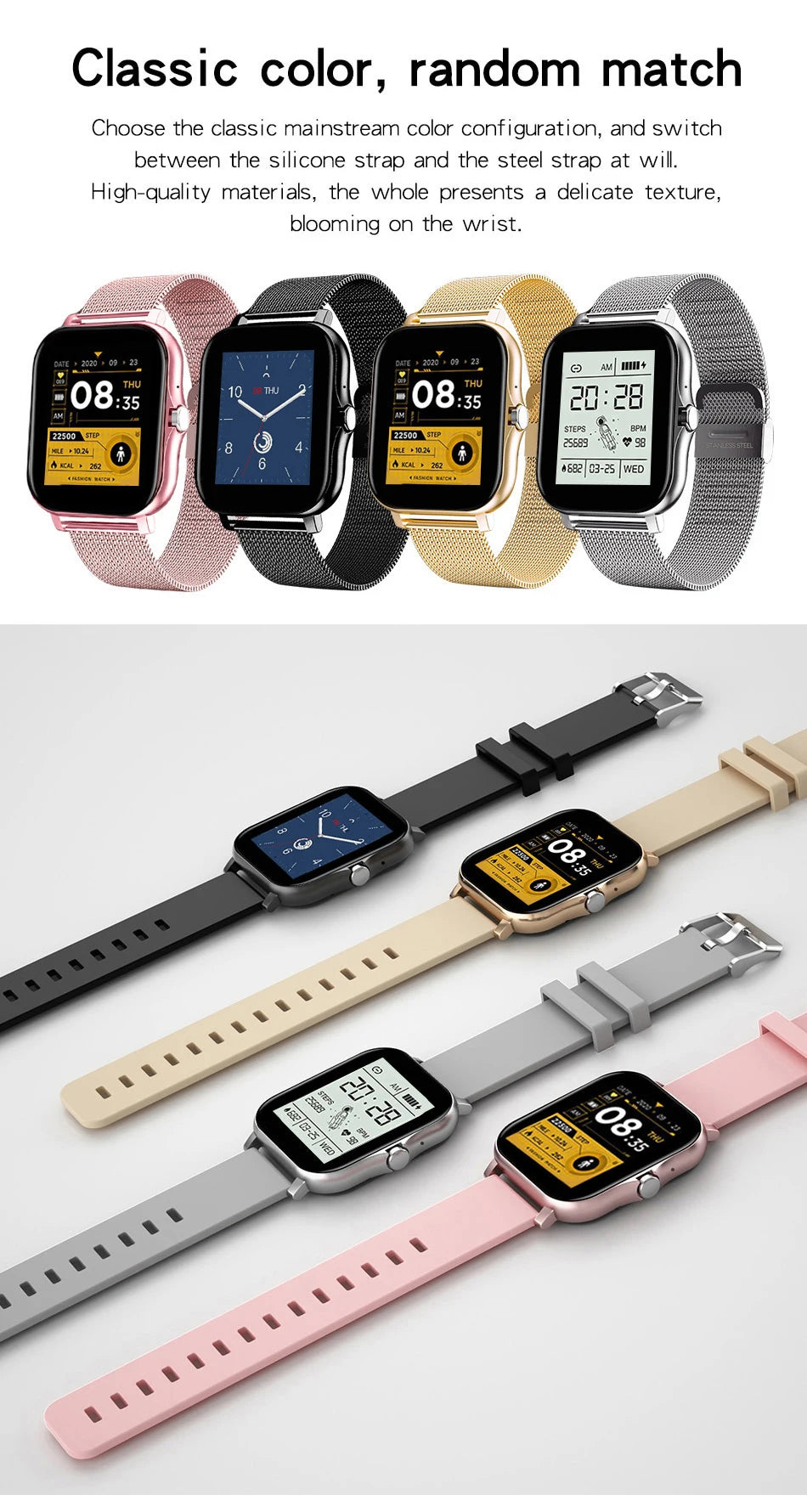 Smartwatch 2023 per telefono Android, schermo a colori da 1,44'', chiamate Bluetooth, monitoraggio ossigeno nel sangue/pressione sanguigna, smartwatch da donna e uomo