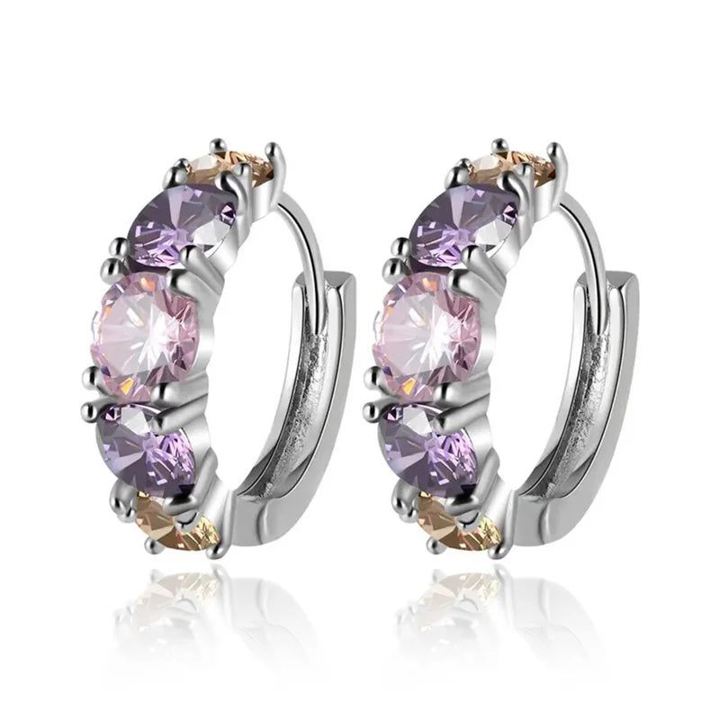 Huitan Moda Lusso Orecchini a Cerchio CZ Rosa/Viola Colorati per Donne Orecchini da Sposa di Nuova Concezione Regalo Gioielli da Festa