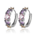 Huitan Moda Lusso Orecchini a Cerchio CZ Rosa/Viola Colorati per Donne Orecchini da Sposa di Nuova Concezione Regalo Gioielli da Festa