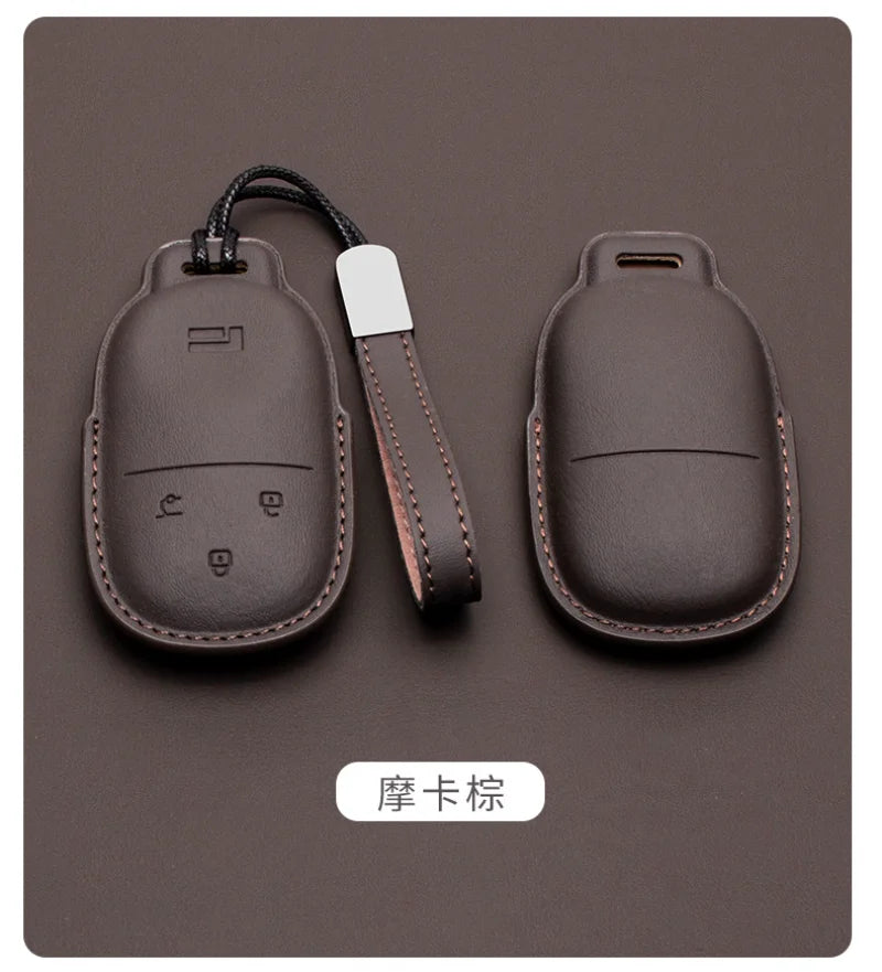 For BAIC JISHI Polestones 01 Rox 2024 2025 2026 Car Leather Key Fob Cover Remote Case Cover Car Keychain Holder Bag Accessories