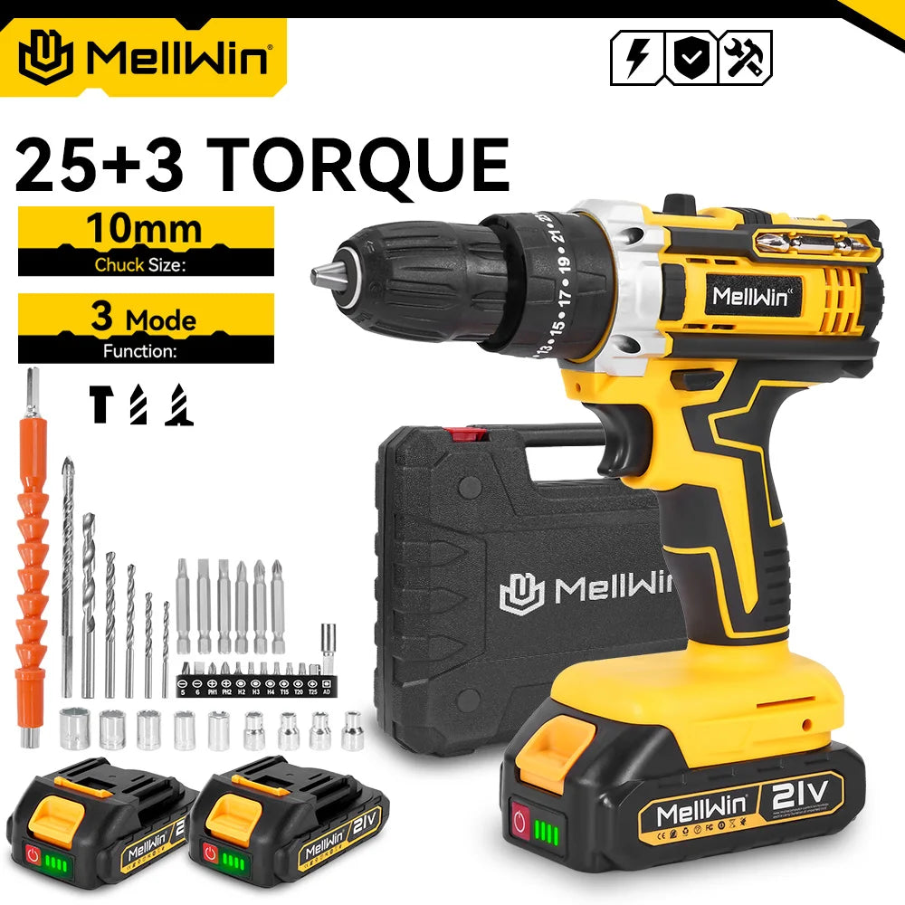 MELLWIN 25+3 Koppel Elektrische Slagboormachine Set Multifunctionele Draadloze Elektrische Schroevendraaier Powertool Voor Makita 18V Accu