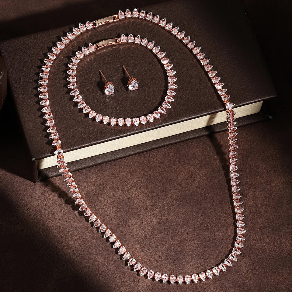 ZAKOL Splendido set di gioielli da sposa con collana e orecchini, con zirconi cubici rotondi trasparenti AAA, per feste, da donna