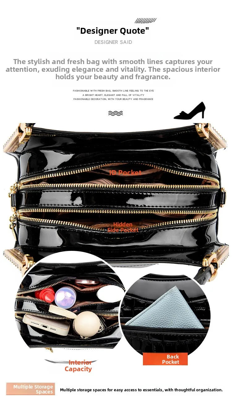 Borsa a tracolla alla moda da donna con motivo coccodrillo, per lavoro, pendolarismo, grande a conchiglia, apertura con cerniera, guscio rigido