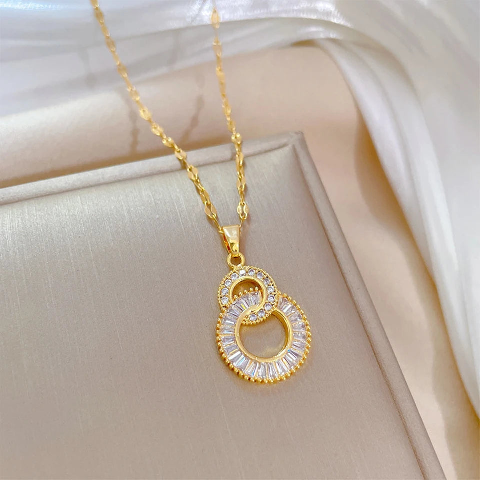 Collana ZAKOL classica color oro in acciaio inossidabile da donna con ciondolo a cuore geometrico in zircone brillante, gioielli regalo