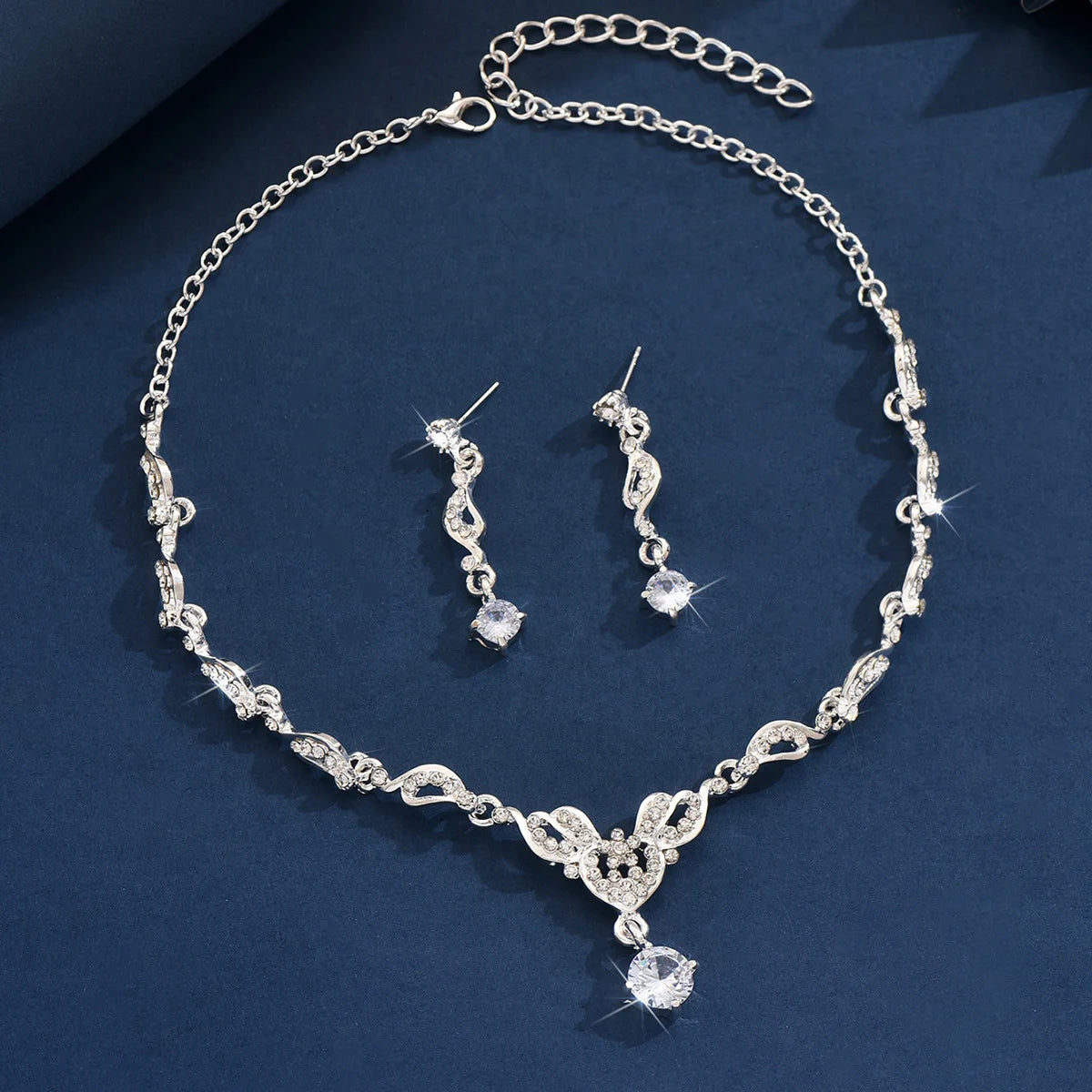 Zircon jewelry set - a complete set including a wedding necklace and earrings. Two pieces. Memorial Day gift