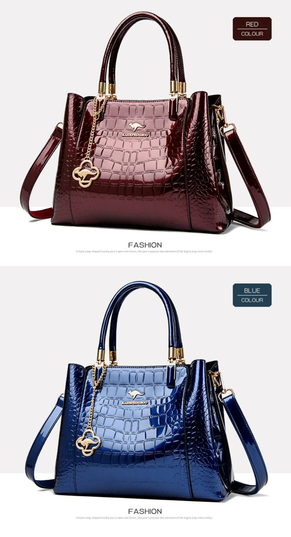 KAIDIFEINIROO Borsa a tracolla casual con marchio Kangaroo in pelle PU ad olio Borsa a mano da donna Borsa a tracolla a grande capacità a tre strati