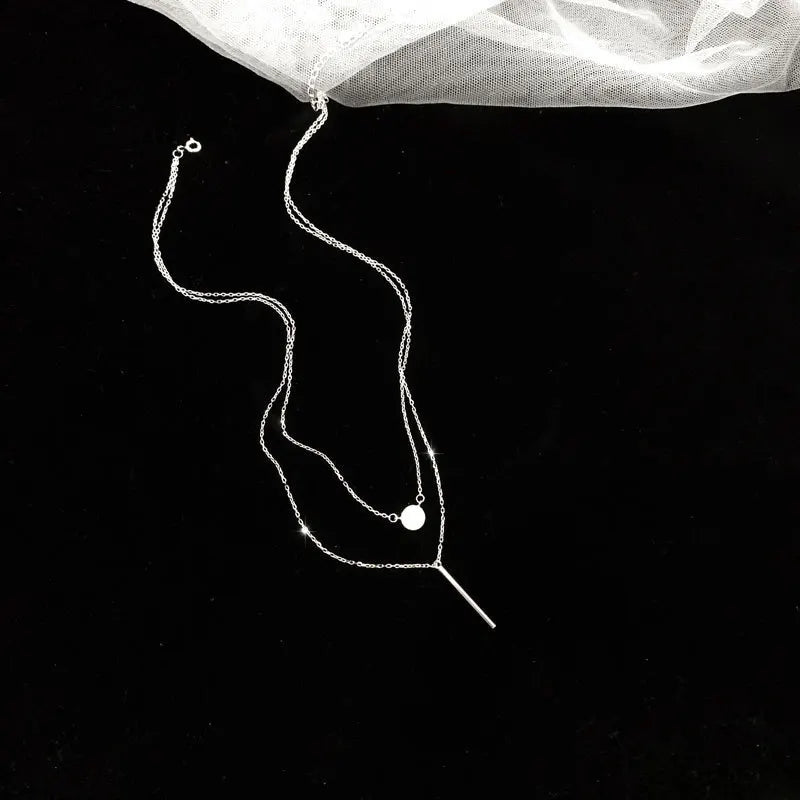 Collana Girocollo a Doppio Strato in Argento Sterling 925 alla Moda, per Donne, Catenina Sottile, Gioielli di Lusso, Regalo