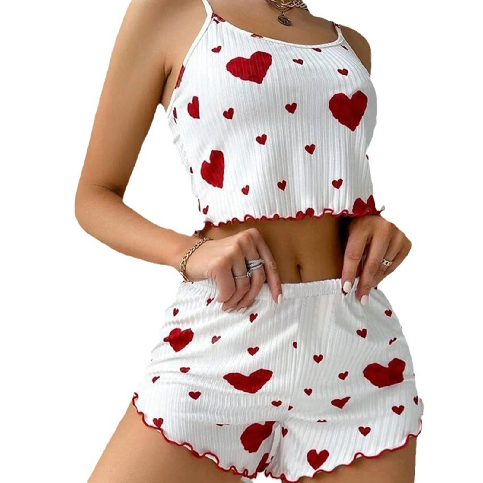 Dames Pyjamaset Nachtkleding 2-delig Korte Tanktops En Shorts S M L Wit Ventilerend Zacht Casual Liefdesprint