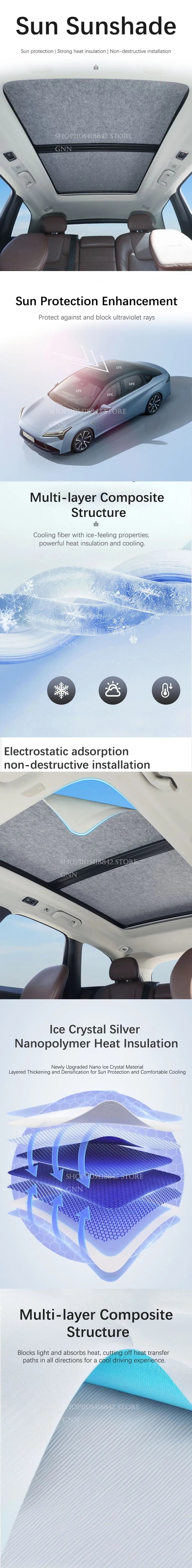 Customized For BYD Leopard Tai 3 Titanium 3 Denza B3 Electrostatic Car Skylight Sunshades Sunroof Blind Sun Shades UV Protection