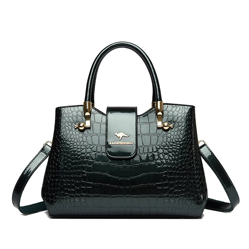 KAIDIFEINIROO Kangaroo Brand Casual Tote Bag Oil Pu Leather Handbag Womne Shoulder Crossbody Large Capacity Hand Bag Three Layer